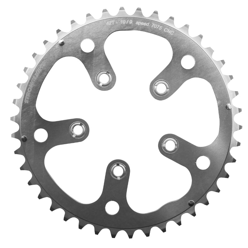Plateau route Stronglight 5 branches 130 mm type Shimano porteur argent 9-10 v – 42 dents