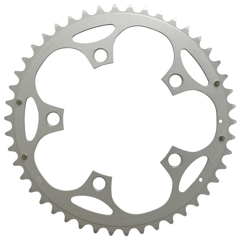 Plateau route Stronglight 5 branches 110 mm type Shimano extérieur argent Dural 10-9 v – 46 dents