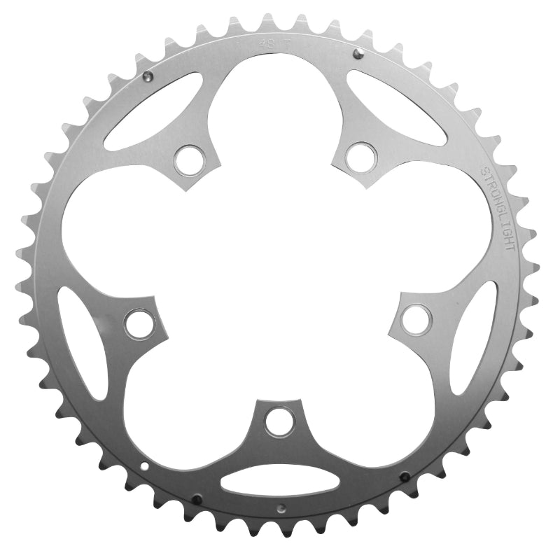 Plateau route Stronglight 5 branches 110 mm type Shimano extérieur argent Dural 10-9 v – 48 dents