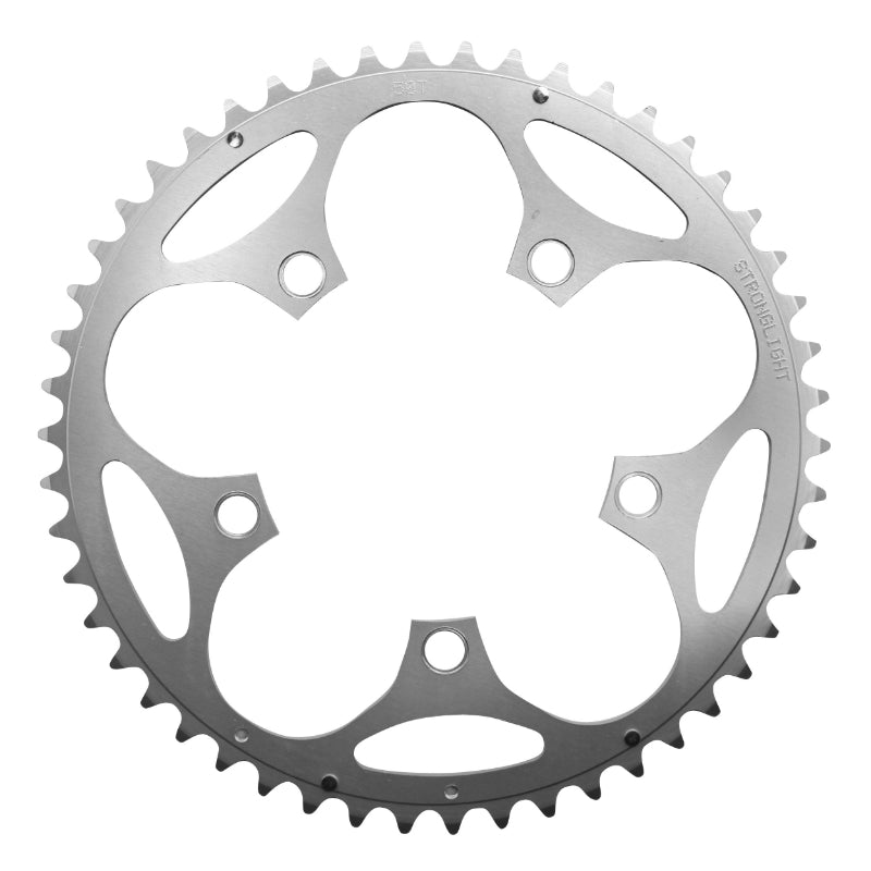 Plateau route Stronglight 5 branches 110 mm type Shimano extérieur argent Dural 10-9 v – 50 dents
