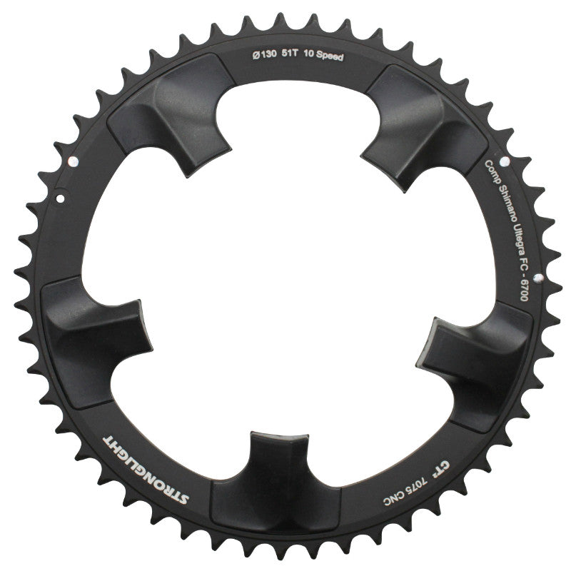 Plateau route Stronglight 5 branches 130 mm pour Shimano Ultegra 6700 extérieur noir CT2 10 v – 51 dents
