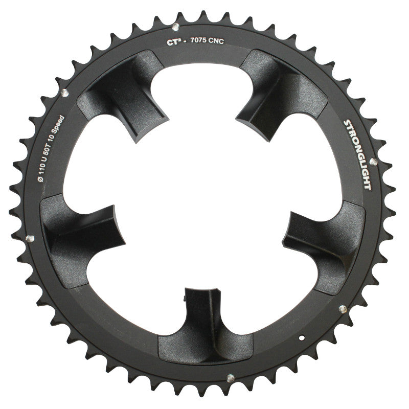 Plateau route Stronglight 5 branches 110 mm pour Shimano Ultegra 6750 extérieur noir CT2 10 v – 50 dents