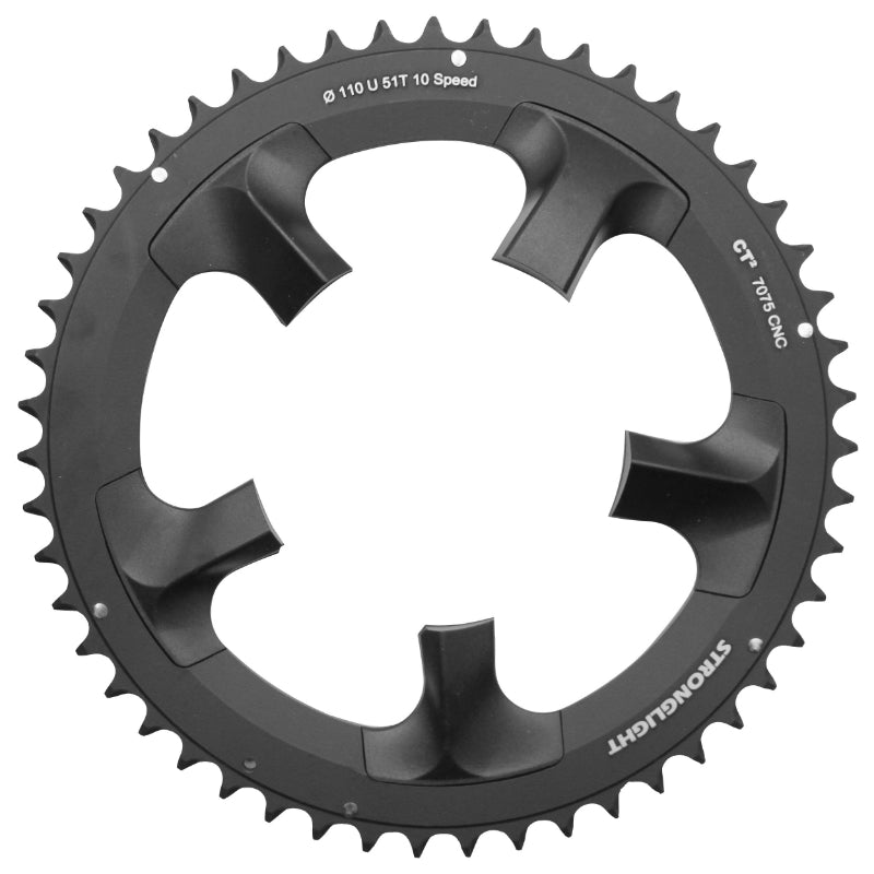 Plateau route Stronglight 5 branches 110 mm pour Shimano Ultegra 6750 extérieur noir CT2 10 v – 51 dents
