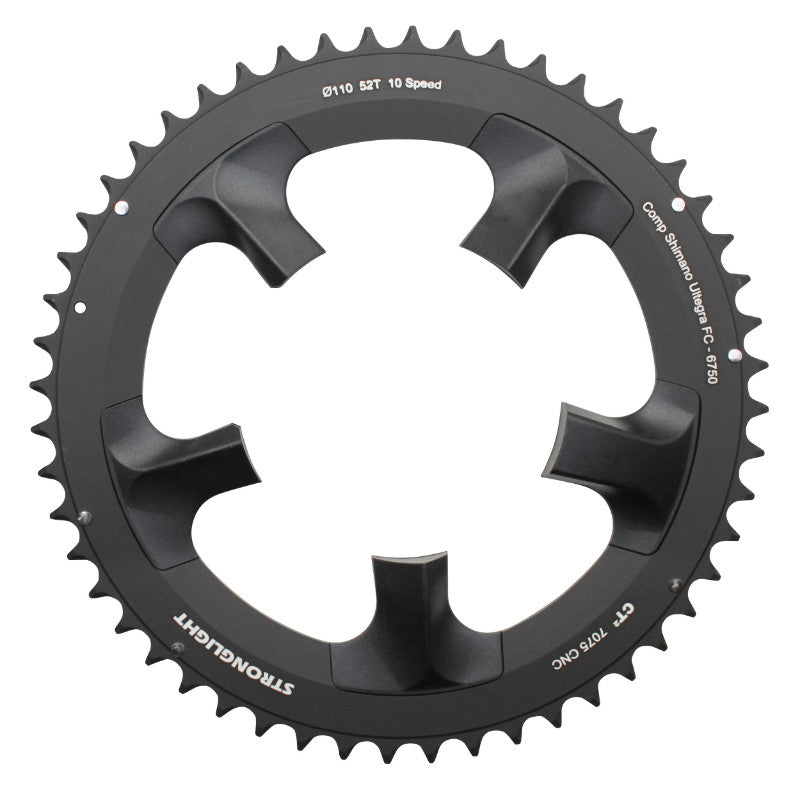 Plateau route Stronglight 5 branches 110 mm pour Shimano Ultegra 6750 extérieur noir CT2 10 v – 52 dents