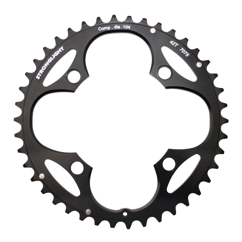 Plateau VTT Stronglight 4 branches 104 mm extérieur triple noir 8-9 v ép. 3,5 mm – 42 dents