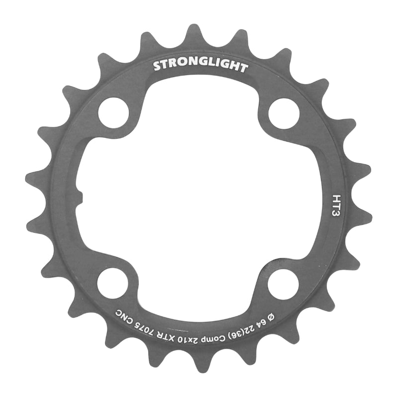 Plateau VTT Stronglight 4 branches 64 mm pour Shimano XTR M980 intérieur double noir HT3 10 v – 22 dents