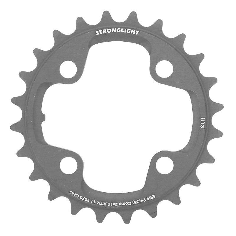Plateau VTT Stronglight 4 branches 64 mm pour Shimano XTR M980 intérieur double noir HT3 10 v – 24 dents