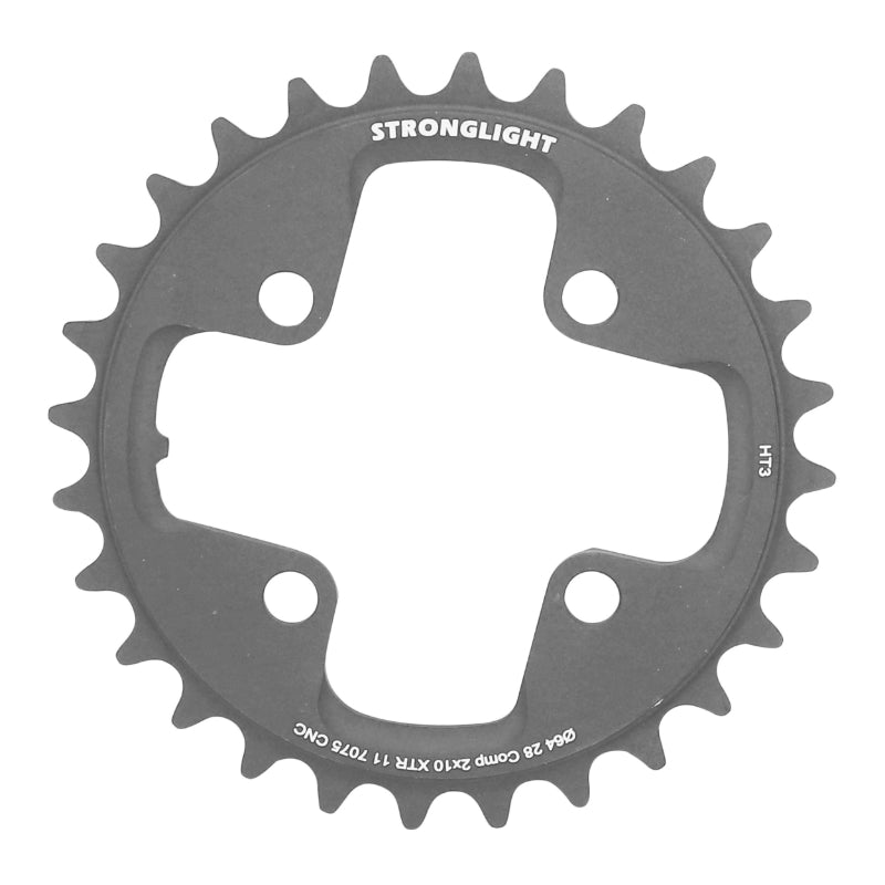 Plateau VTT Stronglight 4 branches 64 mm pour Shimano XTR M980 intérieur double noir HT3 10 v – 28 dents