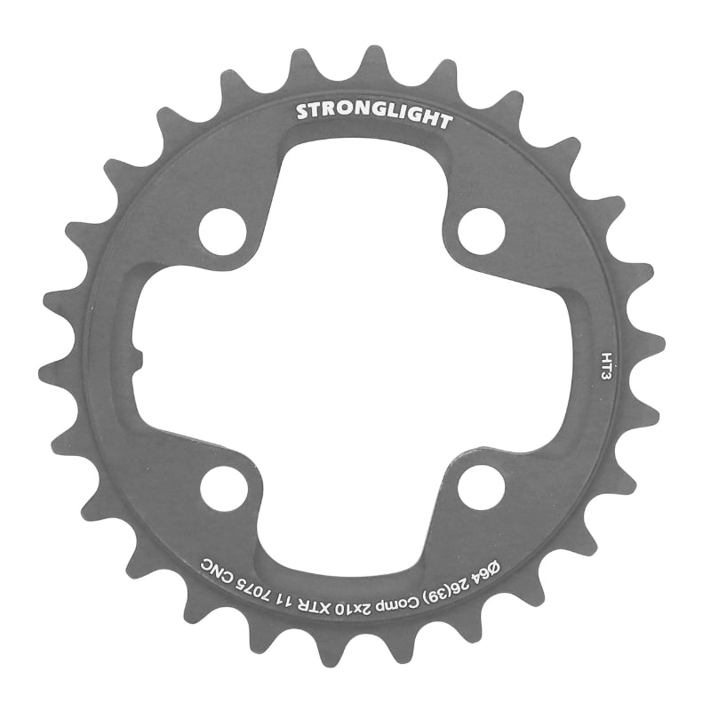 Plateau VTT Stronglight 4 branches 64 mm pour Shimano XTR M980 intérieur double noir HT3 10 v – 26 dents