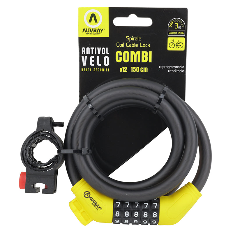 Antivol spirale à combinaison Auvray Ø 12 mm 1,50 m noir mat avec support – vue 4