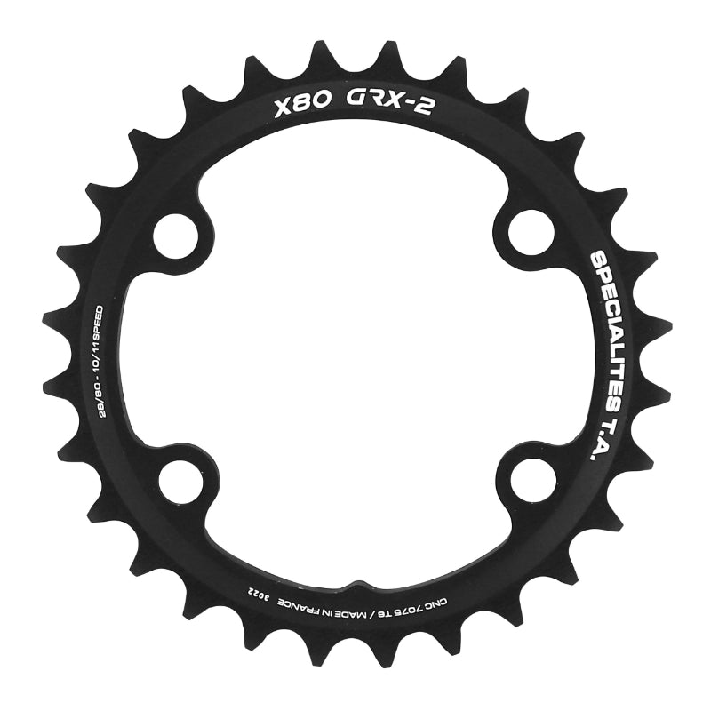 Plateau gravel TA X80 4 br. 80 mm pour Shimano GRX intérieur double noir 10-11 v – 28 dents