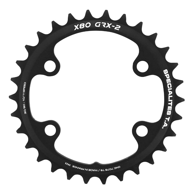 Plateau gravel TA X80 4 br. 80 mm pour Shimano GRX intérieur double noir 10-11 v – 30 dents