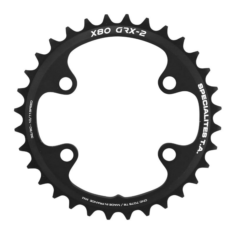 Plateau gravel TA X80 4 br. 80 mm pour Shimano GRX intérieur double noir 10-11 v – 32 dents
