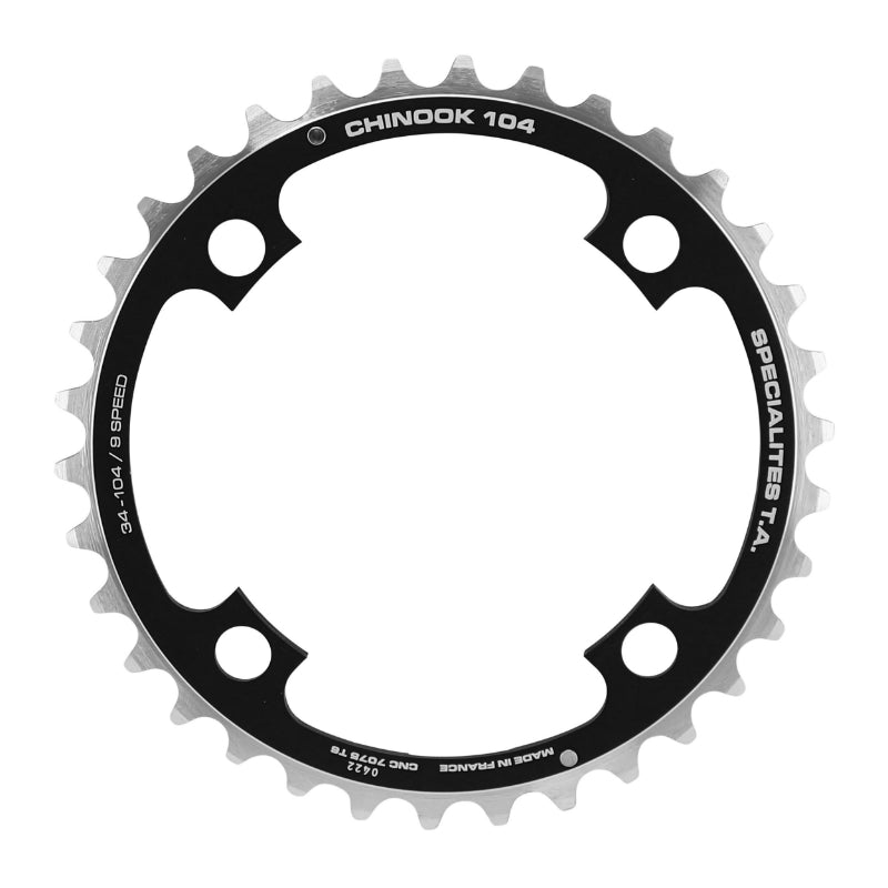 Plateau VTT TA Chinook 4 br. 104 mm pour Shimano-SRAM-FSA milieu triple noir 8-9 v – 34 dents