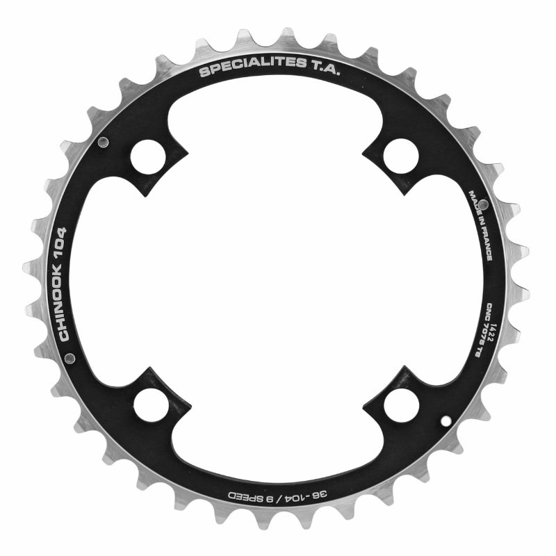 Plateau VTT TA Chinook 4 br. 104 mm pour Shimano-SRAM-FSA milieu triple noir 8-9 v – 36 dents