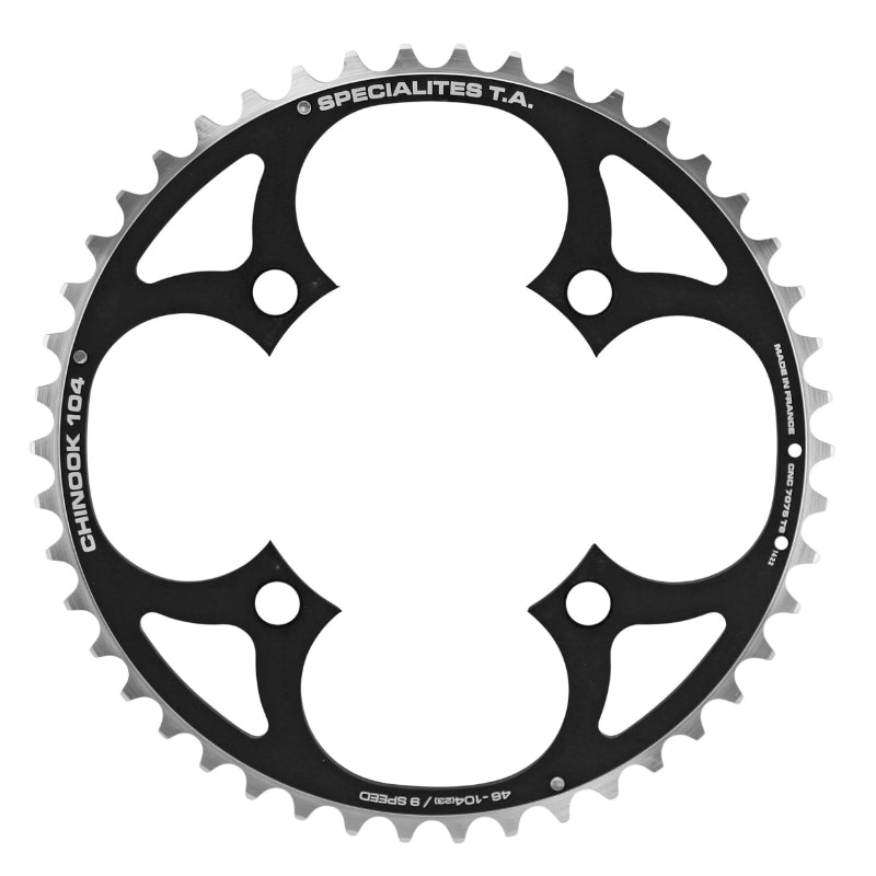 Plateau VTT TA Chinook 4 br. 104 mm pour Shimano-SRAM-FSA extérieur triple noir 8-9 v – 46 dents