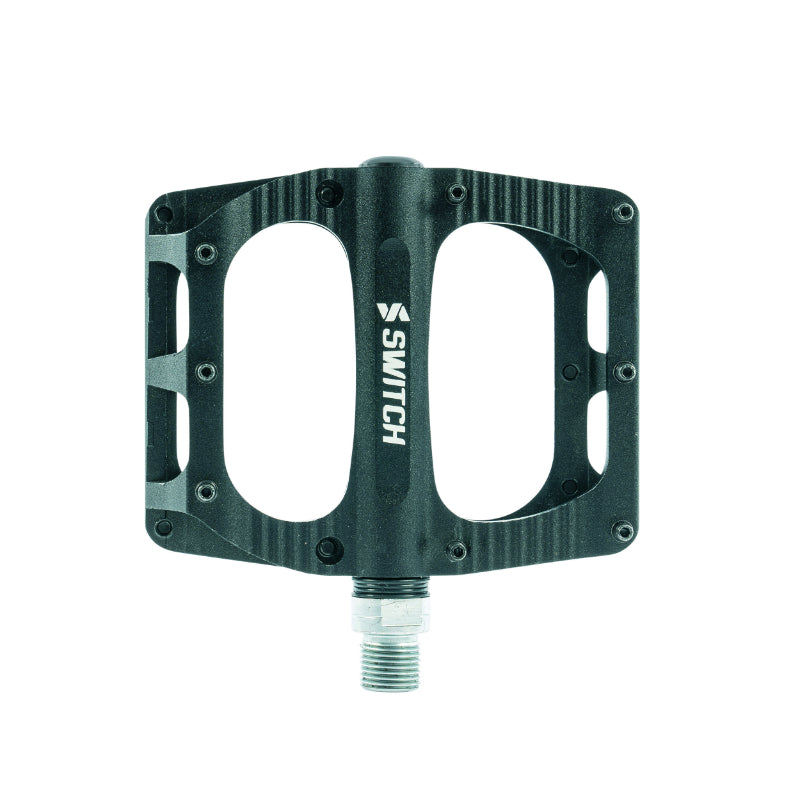 Pédales plateforme VTT Switch Freeride alu CNC 100 x 90 mm à picots (paire) – Noir