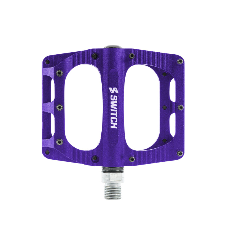 Pédales plateforme VTT Switch Freeride alu CNC 100 x 90 mm à picots (paire) – Violet