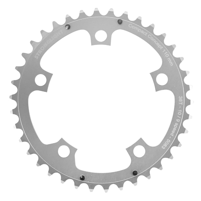 Plateau route Stronglight 5 branches 110 mm type Shimano intérieur argent Dural 10-9 v – 38 dents