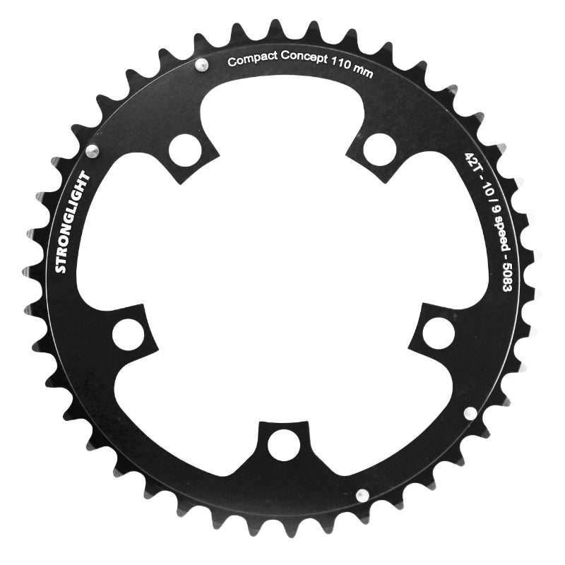 Plateau route Stronglight 5 branches 110 mm type Shimano intérieur noir Dural 10-9 v – 42 dents