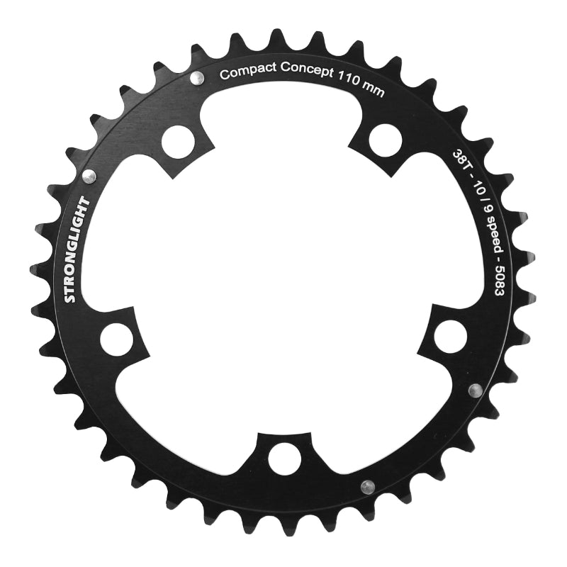 Plateau route Stronglight 5 branches 110 mm type Shimano intérieur noir Dural 10-9 v – 38 dents