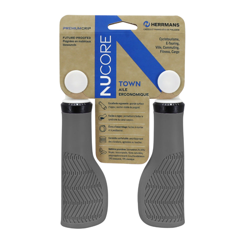 Poignées ergonomiques city Herrmans Nucore Town Lock-On 130 mm (paire) – Gris