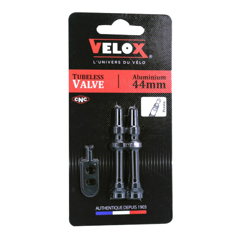 Valves tubeless Velox alu noir (paire) – Presta 44 mm