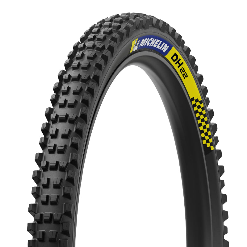 Pneu VTT gravity Michelin DH22 noir tringle souple tubeless ready – 29 x 2,40 (61-622) – stickers bleu-jaune