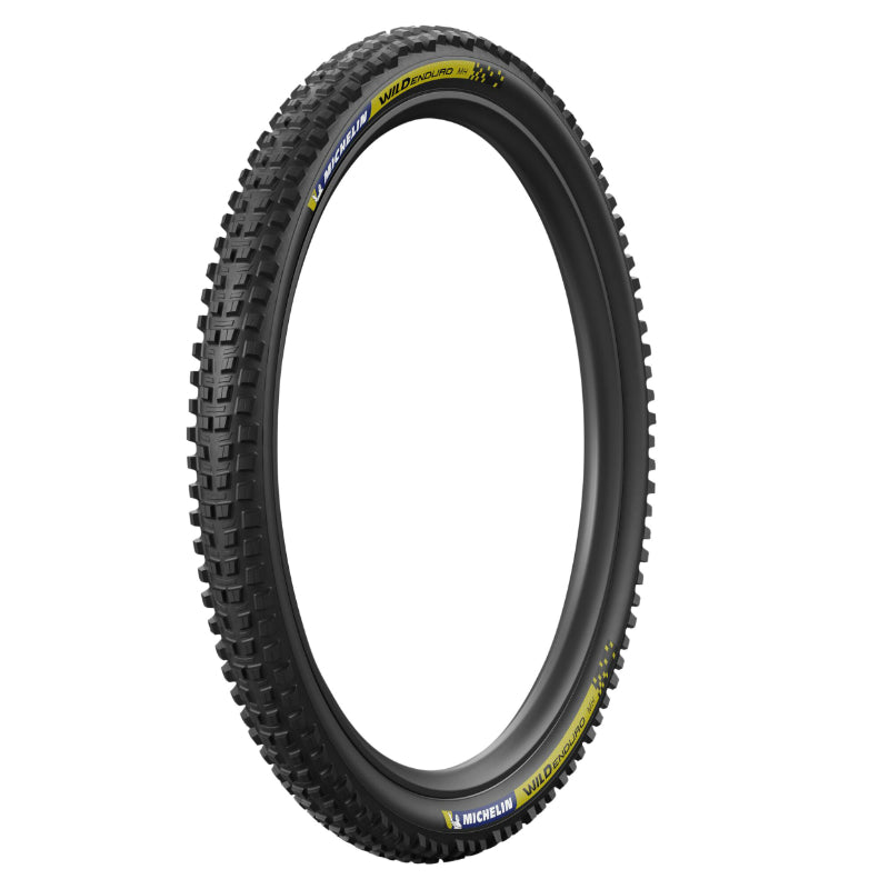 Pneu VTT gravity Michelin Wild Enduro Mh Racing Line noir tringle souple tubeless ready – 27,5 x 2,50 (63-584) – stickers bleu-jaune