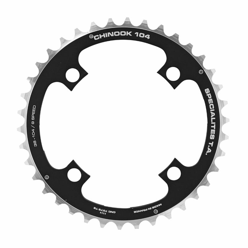 Plateau VTT TA Chinook 4 br. 104 mm pour Shimano-SRAM-FSA milieu triple noir 8-9 v – 38 dents