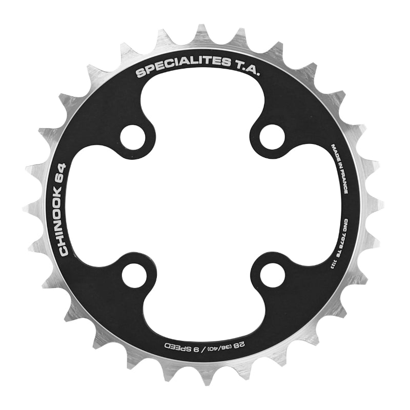 Plateau VTT TA Chinook 4 br. 64 mm pour Shimano-SRAM-FSA intérieur triple noir 9 v – 28 dents