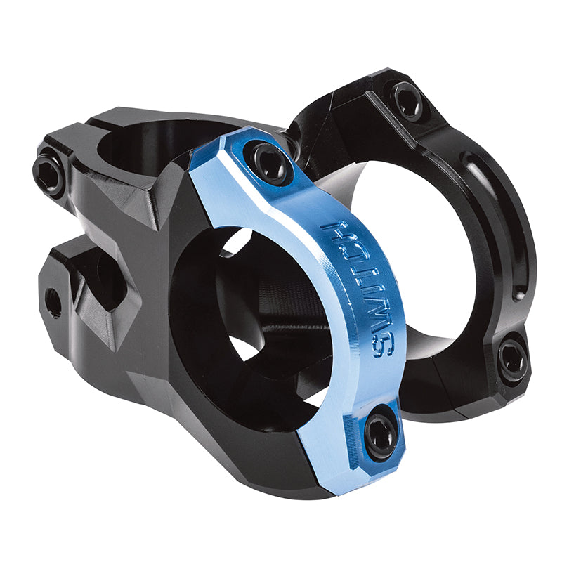 Potence VTT DH Switch Rocker alu CNC 35 mm – Noir-bleu 45 mm