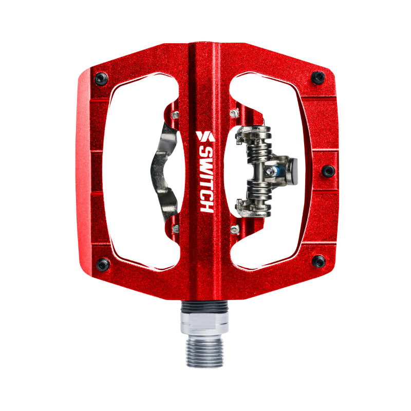 Pédales mixtes gravel-VTT Switch alu CNC compatibles SPD (paire) – Mixte rouge 90 x 90 mm