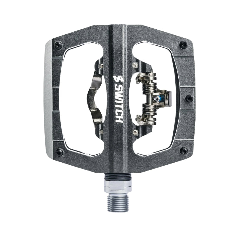 Pédales mixtes gravel-VTT Switch alu CNC compatibles SPD (paire) – Mixte gris 90 x 90 mm