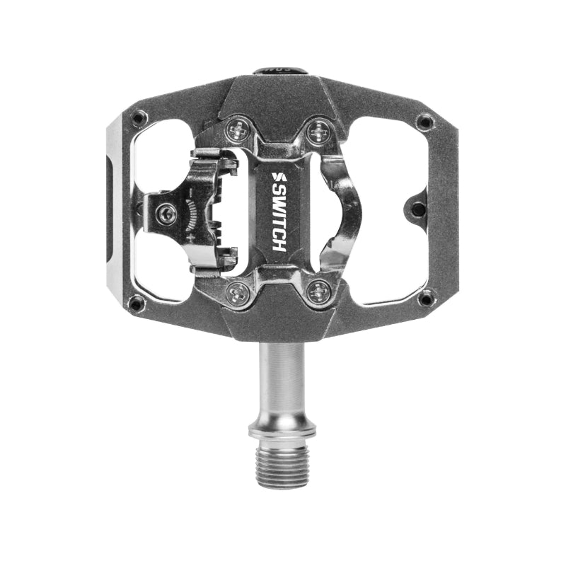 Pédales mixtes gravel-VTT Switch alu CNC compatibles SPD (paire) – Mixte gris 85 x 70 mm