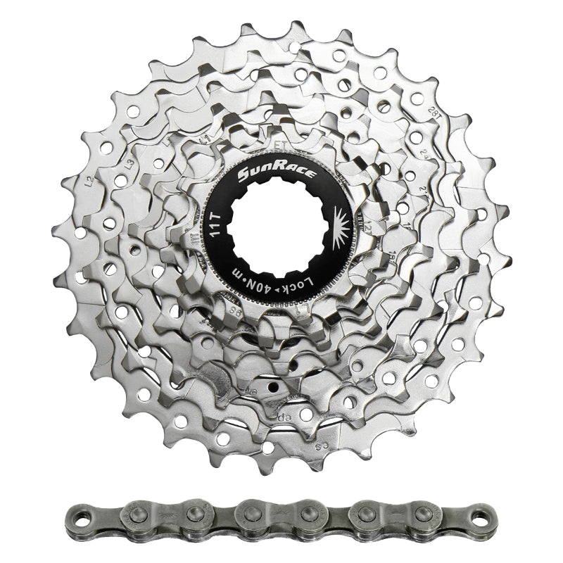 Pack cassette Sunrace R91 9 vitesses 11-28 et chaîne CNM94 116 maillons