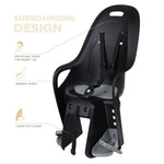 Siège enfant arrière Polisport Koari sur porte-bagages 9-22 kg – Noir coussin gris
