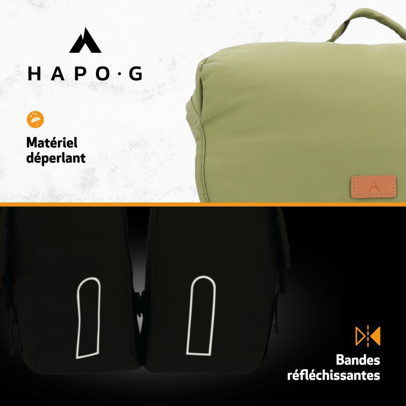 Sacoche arrière double Hapo.G 2 x 13,5 L fixation porte-bagages – Kaki