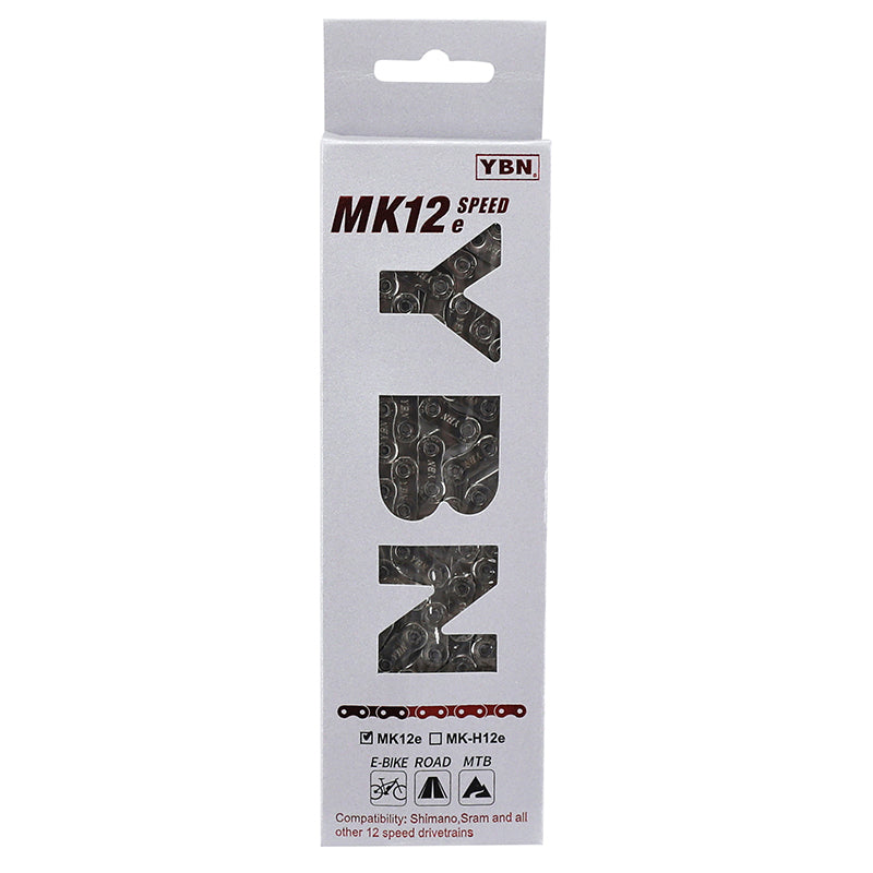 Chaîne VTT-VAE 12 vitesses YBN Flattop argent renforcée 136 maillons – vue 2