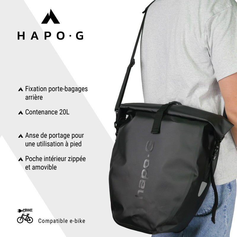 Sacoche arrière latérale Hapo.G étanche PVC 20 L noire fixation crochets – vue 2