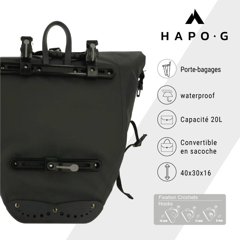 Sacoche arrière latérale Hapo.G étanche PVC 20 L noire fixation crochets – vue 10