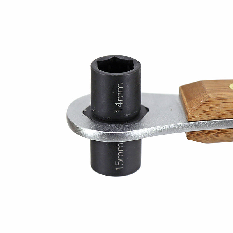 Clé à pédale Newton Wood 15 mm manche bois avec douilles 14 et 15 – vue 4