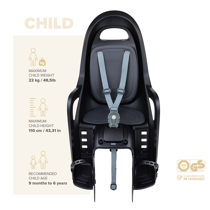 Siège enfant arrière Polisport Groovy sur porte-bagages fixation AVS+ noir 9-22 kg – vue 8
