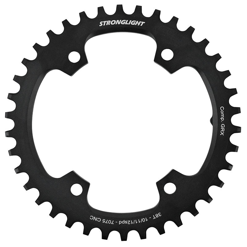 Plateau gravel Stronglight 4 branches 110 mm pour Shimano GRX mono noir 12-11-10 v déport 3 mm – 38 dents