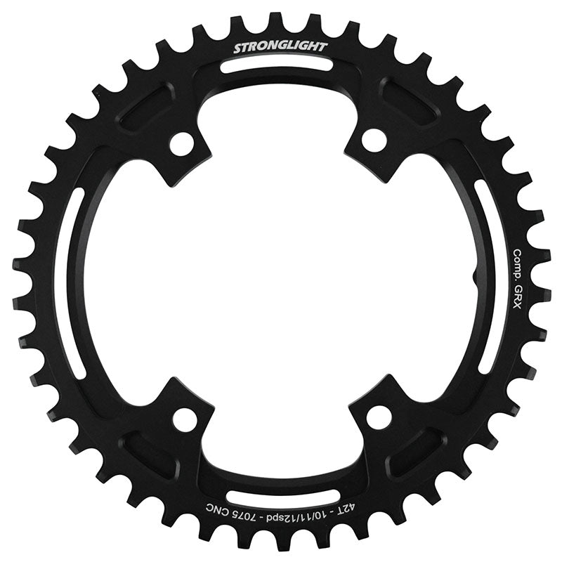 Plateau gravel Stronglight 4 branches 110 mm pour Shimano GRX mono noir 12-11-10 v déport 3 mm – 42 dents