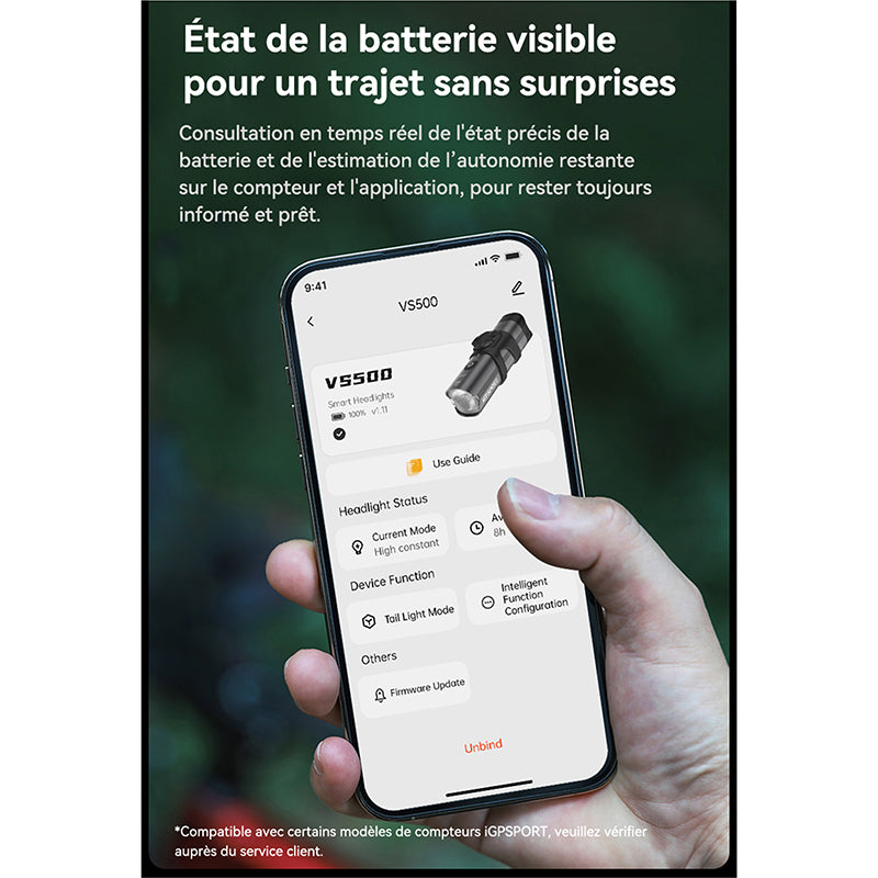 Éclairage avant intelligent iGPSport VS500 – vue 9