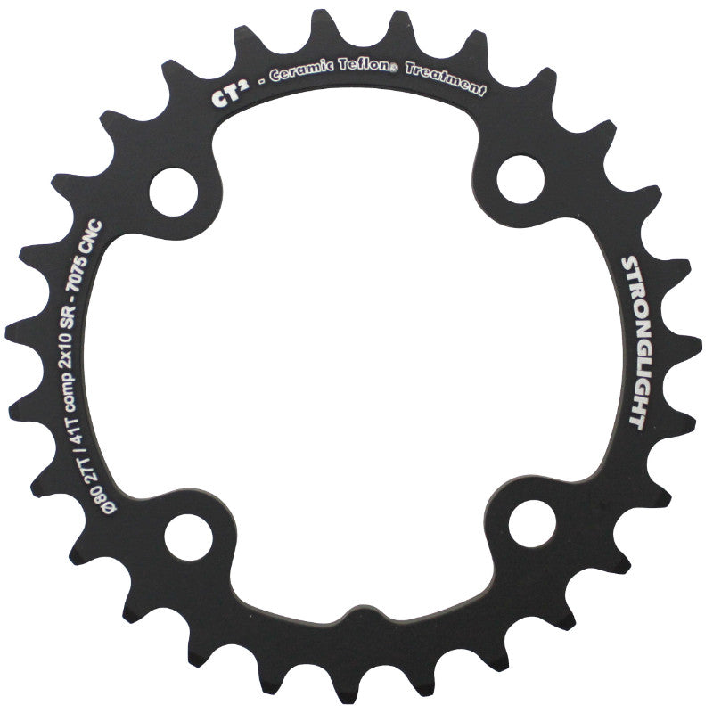 Plateau VTT Stronglight 4 branches 80 mm pour SRAM X0-XX-X9-X7 intérieur double noir CT2 10 v ép. 3,5 mm – 27 dents