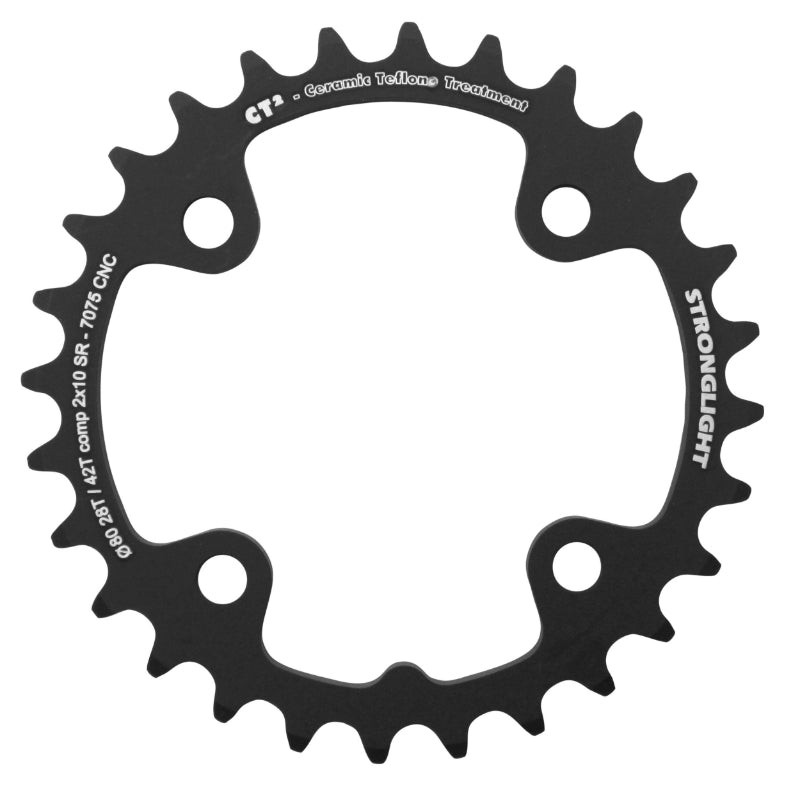 Plateau VTT Stronglight 4 branches 80 mm pour SRAM X0-XX-X9-X7 intérieur double noir CT2 10 v ép. 3,5 mm – 28 dents