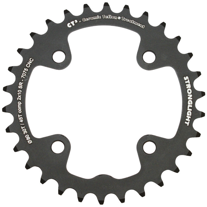 Plateau VTT Stronglight 4 branches 80 mm pour SRAM X0-XX-X9-X7 intérieur double noir CT2 10 v ép. 3,5 mm – 30 dents