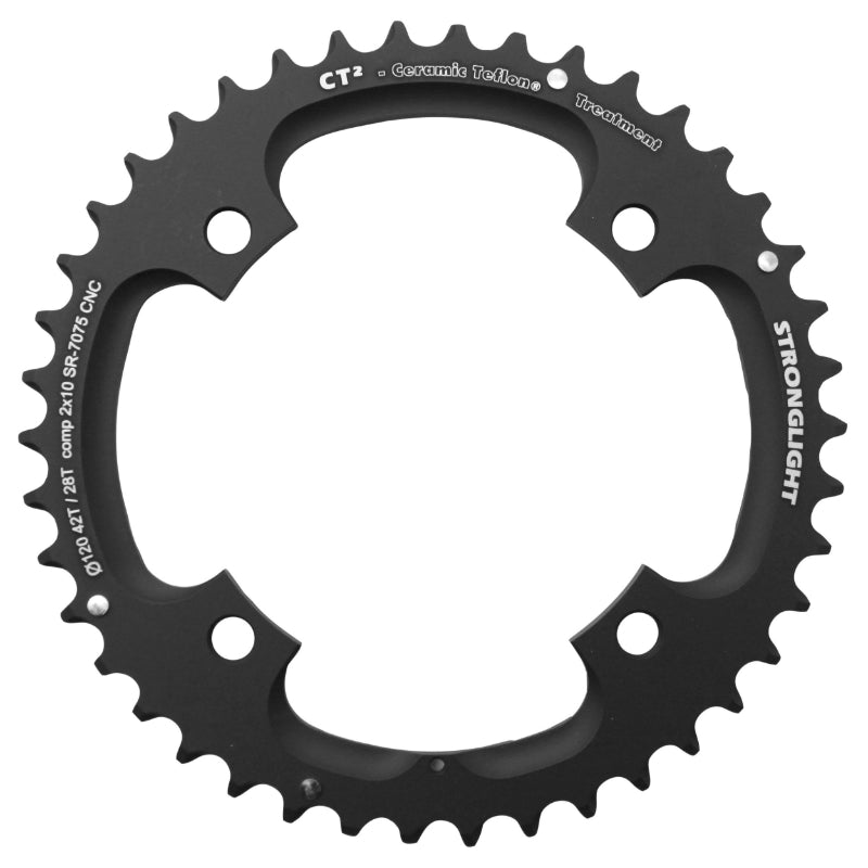 Plateau VTT Stronglight 4 branches 120 mm pour SRAM X0-XX extérieur double noir CT2 10 v ép. 5 mm fileté – 42 28